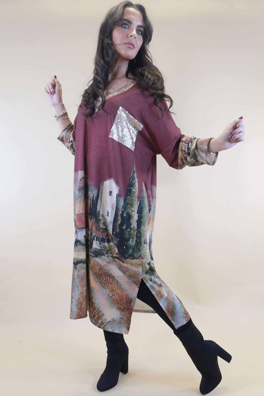 Ezra T Shirt Midi Dress Tuscan Burgundy  /11=